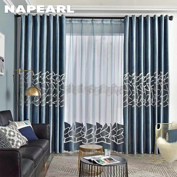 1PC NAPEARL 70-80% Blackout Modern Nordic Hollowed Out Velvet Embroidered Curtains and Sheer Curtains for Living Room Bedroom Home Decor