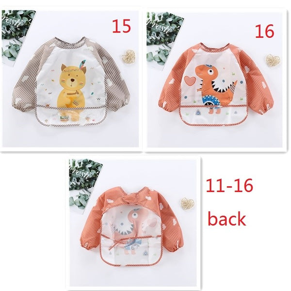 Baby Bandana Bibs Cute Colorful Cartoon Bibs Waterproof Infant Eating Children Drawing Long Sleeve Apron Baby Self Feeding Bib