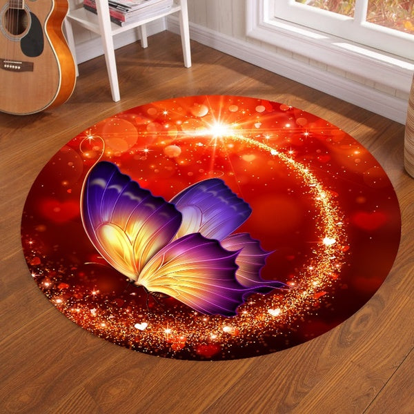 3D Butterfly Print Round Carpet Area Rug Living Room Bedroom Non-slip Floor Mats
