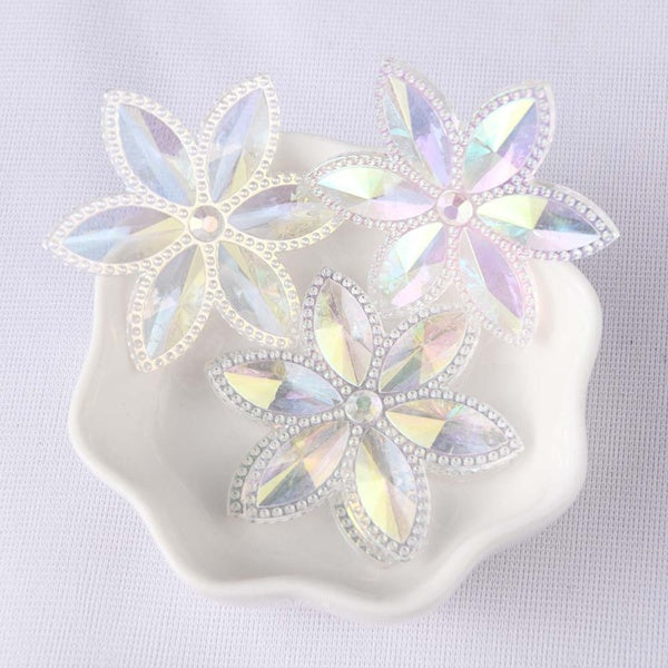 Crystal Craft DIY 46*46mm 15Pcs Flower Acrylic Flat Back AB Resin Contains Glue on Clothes-Bags Home Decor