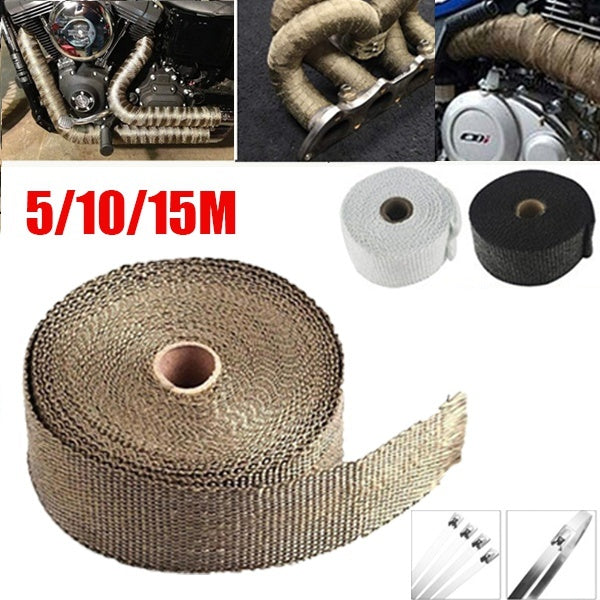 5-10-15m Exhaust Pipe Insulation Thermal Heat Wrap Roll Insulation Cotton Banana Cloth High Temperature Resistant Cloth for Motorcycle Fiberglass Hea