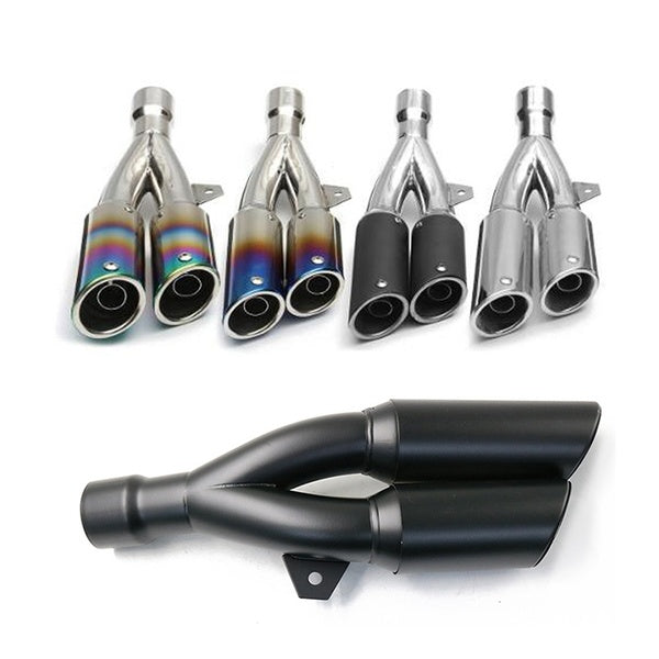 51mm Modified Motorcycle Dual twins Outlet Muffler Exhaust Tail Pipe Double Tip motor Length: 380mm