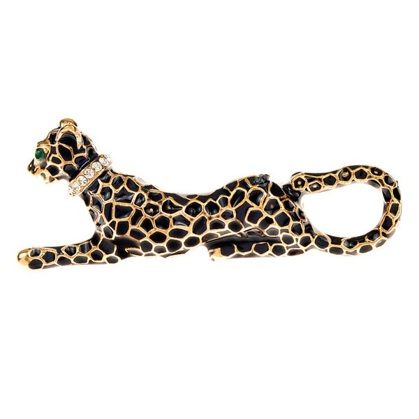 Enamel Speckle Leopard Brooches Rhinestone Choker Animal Pin Fashion Jewelry Pin for Women
