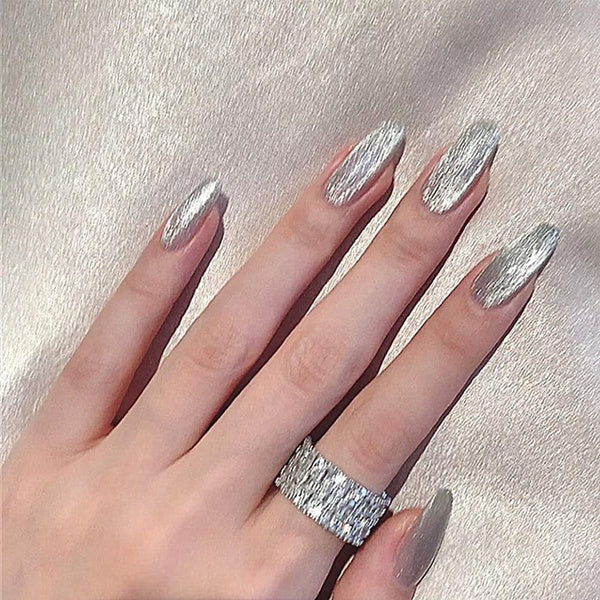 Fake Nails Art Cat Eye Almond Fake Nails with Design Detachable Wearable Round Head Fake Nails Full Cover Nail Tips Press On Nails