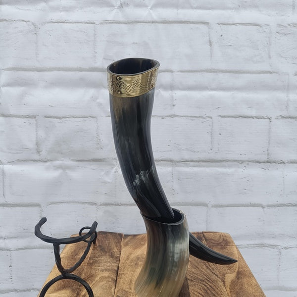 New Viking Drinking Horn with Stand Beer Mug Medieval African Beer Tankard Mug Best For Gift Home Decor