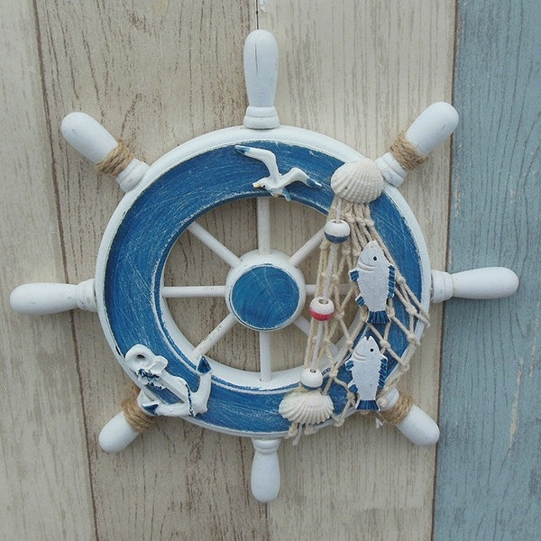 1PC Random Color Wooden Mediterranean Boat Rudder Fishing Net Seabirds Lifebuoy Home Wall Nautical Decoration Anchor Steering Wheel MP 002