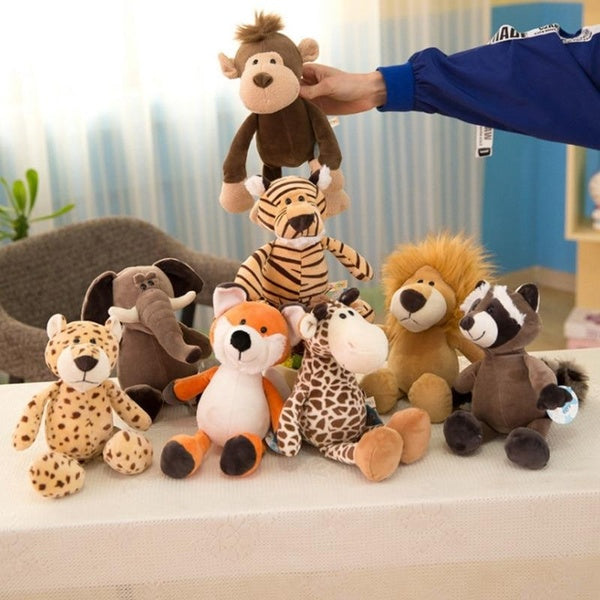 35cm Stuffed Lifelike Lion Tiger Elephant Monkey Leopard Giraffe Raccoon Doll Simulation Forest Animals Plush Toys for Kids Gift