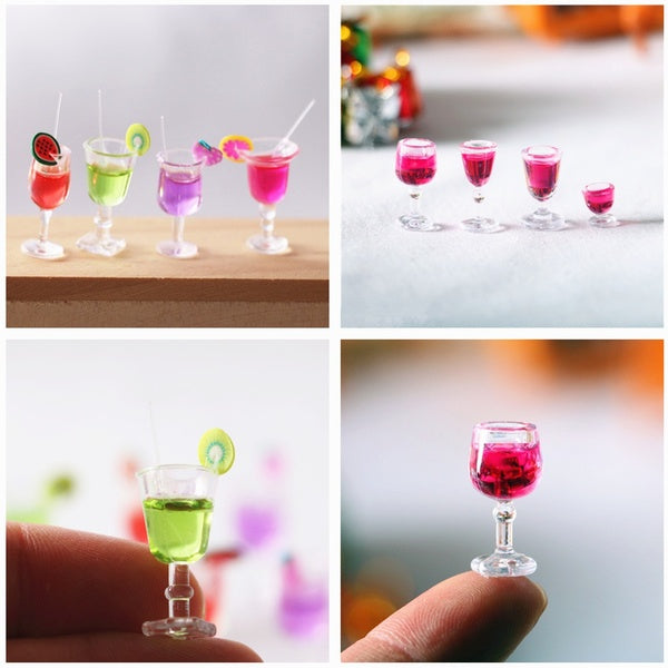 1:12 Dollhouse 4Pcs Mini Cocktails-Wine Glasses Kids Toy Dolls House Accessories Miniatures