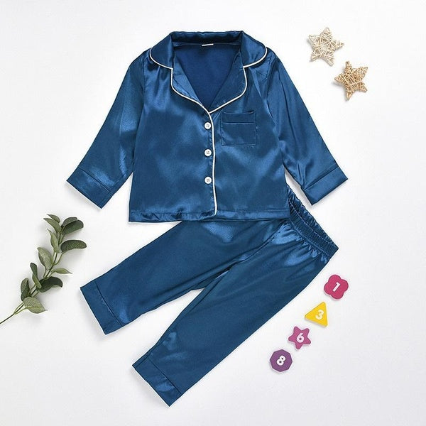New Children's Clothing Kids Pajamas Silk Satin Tops Pants Autumn Winter Long Sleeve Sleepwear Nightwear Girl Boy Pajamas Sets