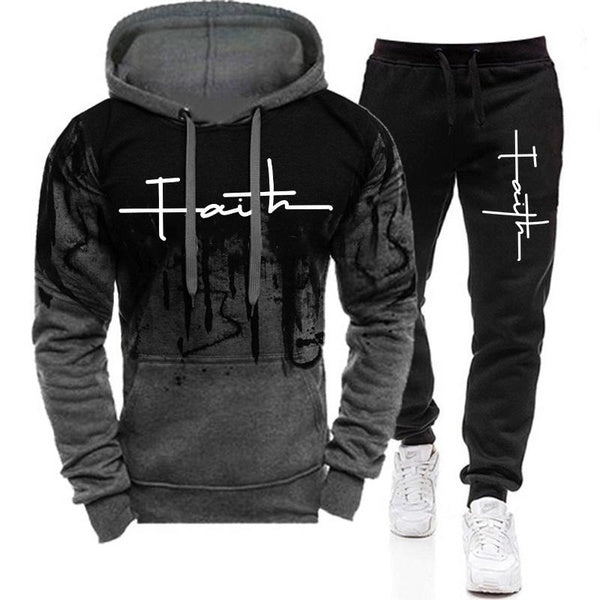 2024 Faith Printed Men Camouflage Fitness Hoodie Suit Casual 2PCS Set Mens Sports Long-sleeved Sweater Sportswear Hoodies Pants Set Mens Sweatshirts