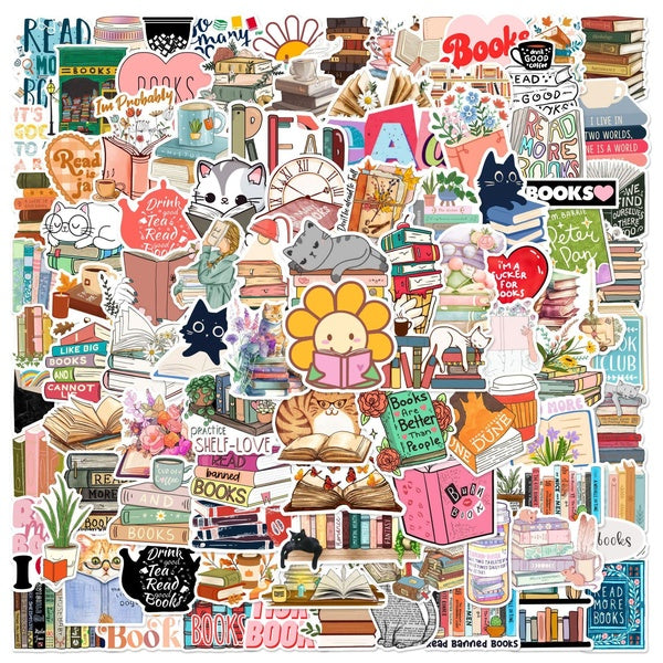 10-50-100pcs Cute Cartoon Reading Books Stickers Diary Book Reading Graffiti Stickers Laptop Suitcase Skateboard Guitar Waterproof Stickers