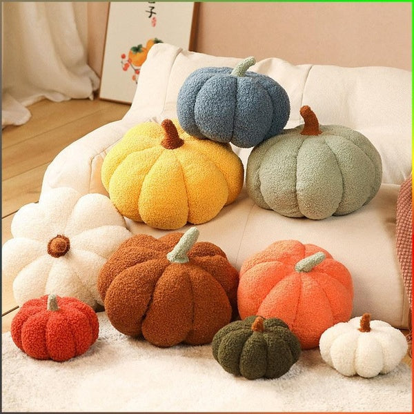 Halloween Pumpkin Pillows, Off White Teddy Fleece 3D Pumpkin Shaped Throw Pillows Fall Decoration, Cute Soft Sherpa Pillow for Natural Accent Room De