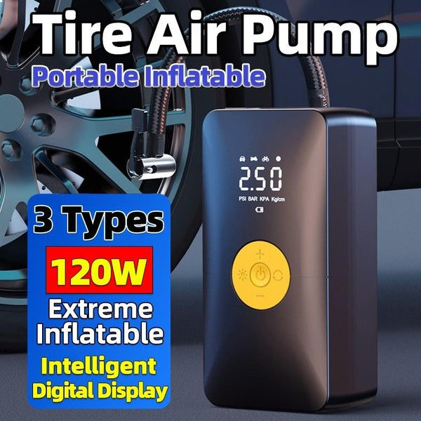 Tire Air Pump 3 Types Portable 120W Digital Display Handheld Electric Car Tire Inflatable Compressor Inflator Air Pump Digital Auto Usb-Cigarette Lig