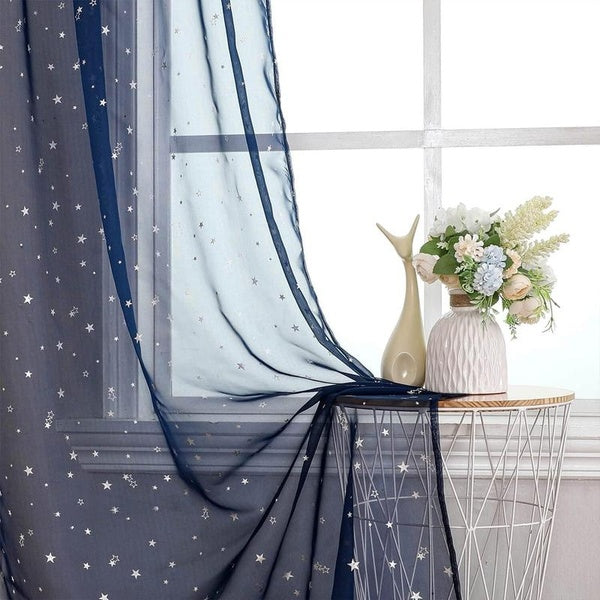 1pc Romantic Star Window Tulle Curtain, 78.74inch Long Sheer Bedroom Window Curtains Light Filtering Blackout Curtain Gauze Rod Pocket Curtains For L