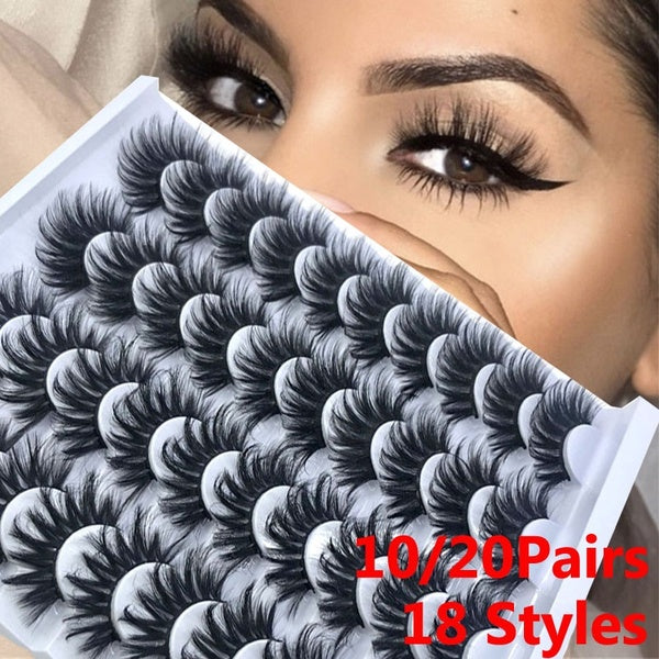 10-20pairs 18 Styles Natural Mink Eyelashes Multipack Cross False Lashes Soft Volume Long Eyelash Extension Eye Makeup