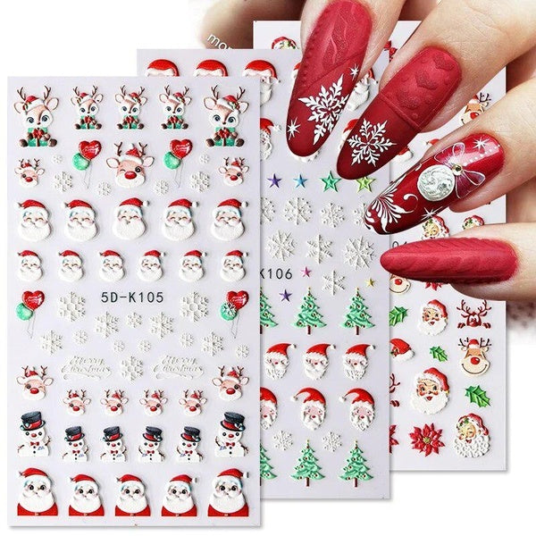 1PC 5D Nail Stickers Winter Santa Claus Self-Adhesive Slider Nail Art Decorations Christmas Snow Decals Manicure Accessories