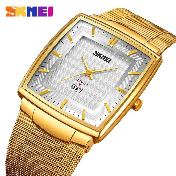 SKMEI hommes montre de luxe pointeur lumineux Ultra mince en acier inoxydable maille ceinture montres pour hommes affaires Quartz Colck