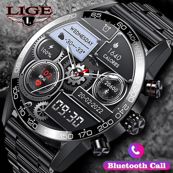LIGE Business Bluetooth Call Smart Watch Sports Bracelets de fréquence cardiaque IP67 Lecteur de musique étanche New Full Touch Men Smartwatch