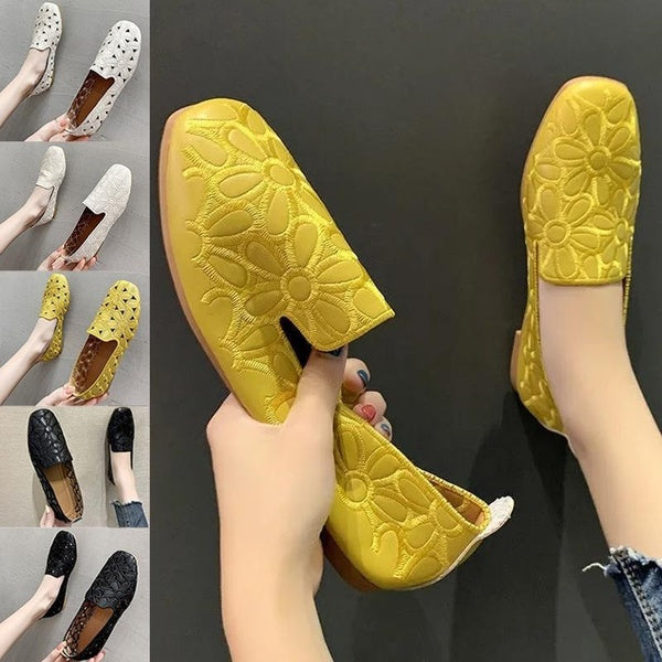 Women Flats Slip on Loafers Foldable Flats for Women Square Toe Single Shoes Hollow Out Fashion Party Casual Shoes for Ladies