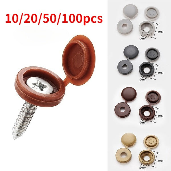10-20-50-100Pcs Colorful Hinged Screw Caps Plastic Furniture Exterior Decor Covers Brown Snap Buttons Decorative