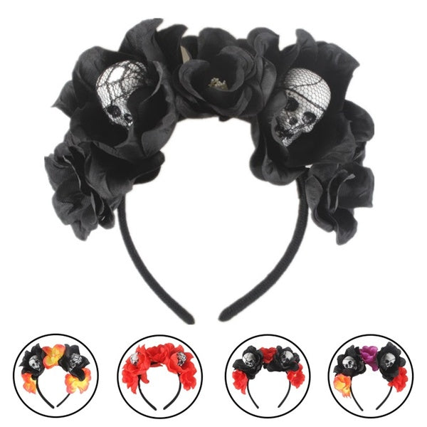 1 pièces Simulation fleur bandeau mousse crâne chapeaux fleur bandeau mascarade bandeau Halloween fête cheveux accessoires