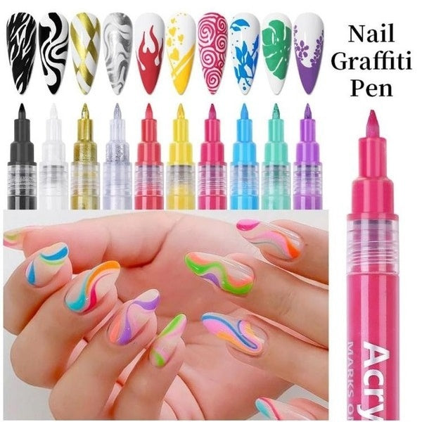 Nail Art Painting Pen, Nail Point Flower Pen, Hook Line Pen, One-step Glue, Three-in-one Nail Polish Pen, Easy To Color, DIY Nail Decoration Tool