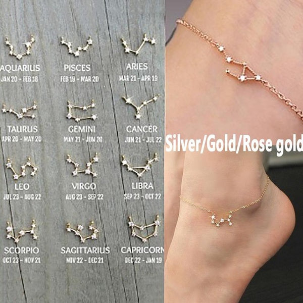 Carton étoile signe du zodiaque 12 Constellation Bracelet cristal charme argent-or-or rose couleur chaîne Bracelet pour femme anniversaire bijoux cad