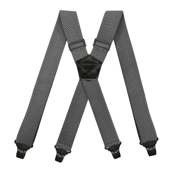 Heavy Duty Work Suspenders for Men 3.8cm Wide X-Back 4 Plastic Gripper Clasps Adjustable Elastic Trouser Pants Braces Strap Belt-Black