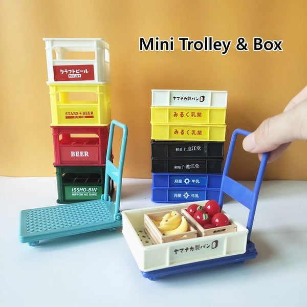 Dollhouse Accessories Mini Trolley-Bin Drink-Food Box Bakery Shop Bread Basket Plastic Milk-Beer-Coffee Storage Box Miniatures Collection Matron Inn