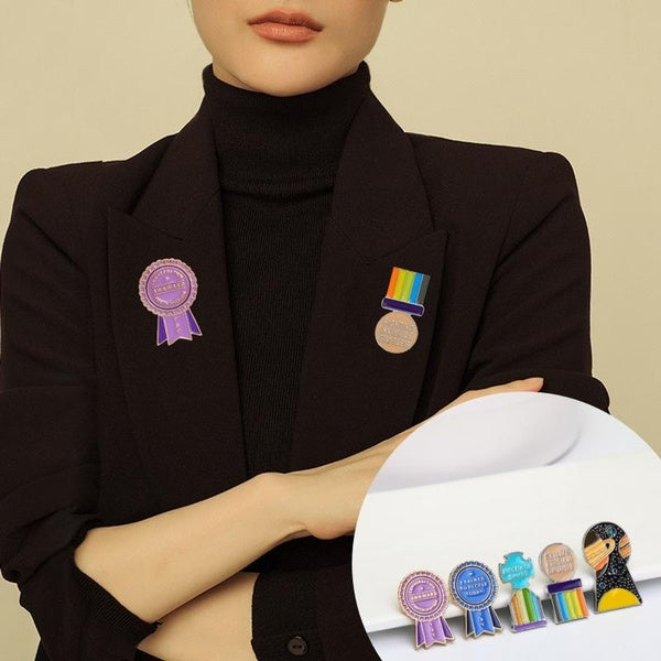 Creative Personalized Oil Dripping Brooch Medal Style Alloy Clothing Accessories Trendy Brand Milky Way and Flying Saucer Brooch Mysterious Universe Matron Inn