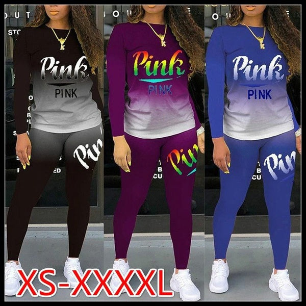 New Trend Two-Piece Set Women Sweatshirts Set Pink Printed Hoodie Pants Sweater Set Sportswear for Women's Clothing Large Size