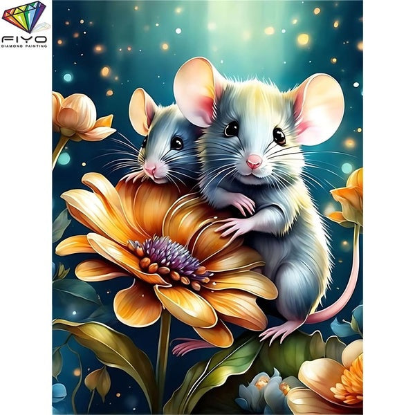 FIYO Mouse DIY 5D Diamond Painting Full Drill with Number Kits Home and Kitchen Fashion Mosaic Diamond Painting Canvas Wall Decoration Gift Crafts fo