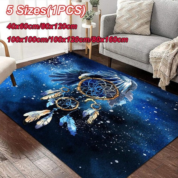 Dream Catching Net Large Carpets Soft Blue Area Rug Anti-slip Floor Mat Bohemia Home Decor Carpete 5 Size:40*60cm-80*120cm-100*100cm-80*160cm-100*120