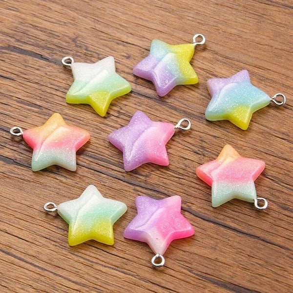 10pcs 20*24mm Gradual Color Star Resin Charms W- Silver Pin Diy Jewelry Findings Keychain Bracelets Pendant for Jewelry Making