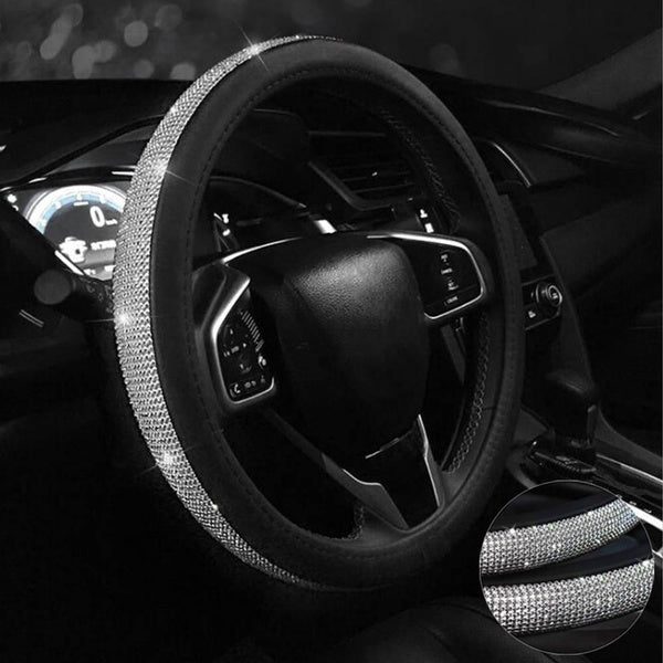 15'' - 38cm Women Gril Bling Rhinestones Crystal Car Steering Wheel Cover Protector PU Leather Auto Accessories Car Styling