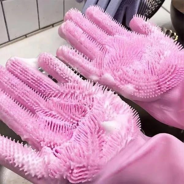 1 Pair of Silicone Cleaning Gloves Silicone Dishwashing Gloves Kitchen Household Silicone Washing Gloves