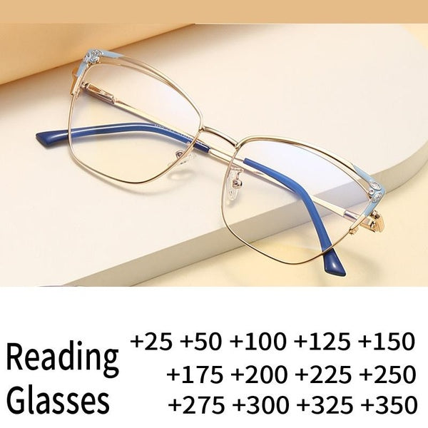 New Fashion Women's Diamond Optical Glasses R57253 Cat Eye Reading Glasses Art Prescription Glasses +50+75+100+125+150+175+200+250+275+300+325+350