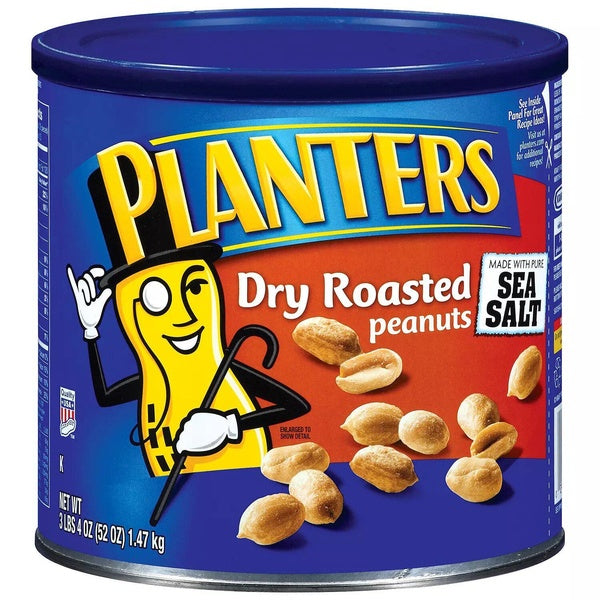 Planters Salted Dry Roasted Peanuts Canister, 52 oz