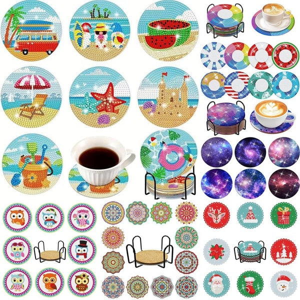 9 Styles DIY Diamond Painting Coaster Kit 5D Cross Stitch Coffee Insulated Mat Table Decoration Gift @#A05