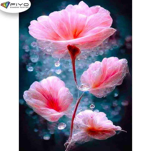 FIYO Red Flowers Diamond Painting Kits For Adults DIY 5D Diamond Mosaic Diamond Painting Home and Kitchen Fashion Canvas Pictures Wall Decoration Gif