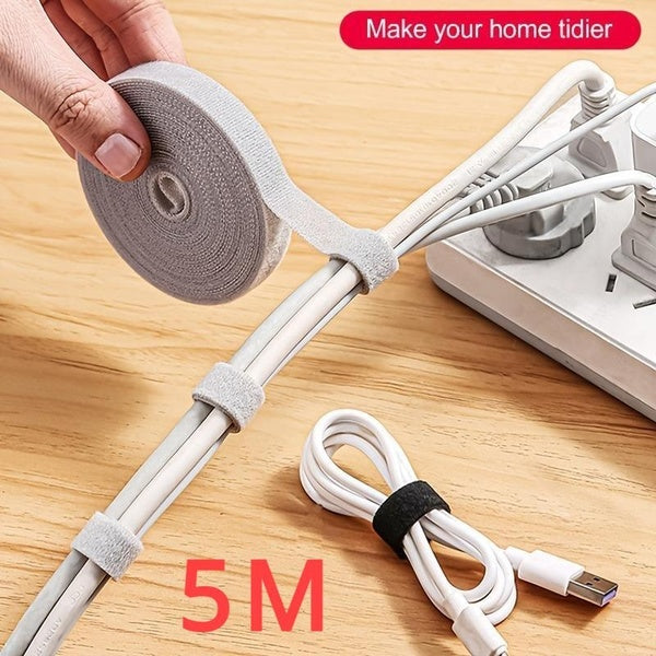 1 Roll 5M Reusable Data Line Storage Gadget Desktop Electrical Wire Routing Fixed Strap Velcro Tie Line Cable Tie Organizer