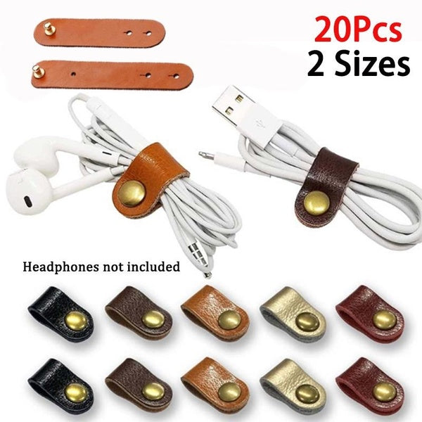 20Pcs Leather Cable Straps Cable Tie Wraps Cord Management Holder Earphone Wrap Winder Wire Ties Cord Organizer for Work