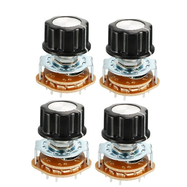 2P6T 2 Pole 6 Throw 1Deck Band Channel Rotary Switch Selector with Plastic Knob 4Pcs