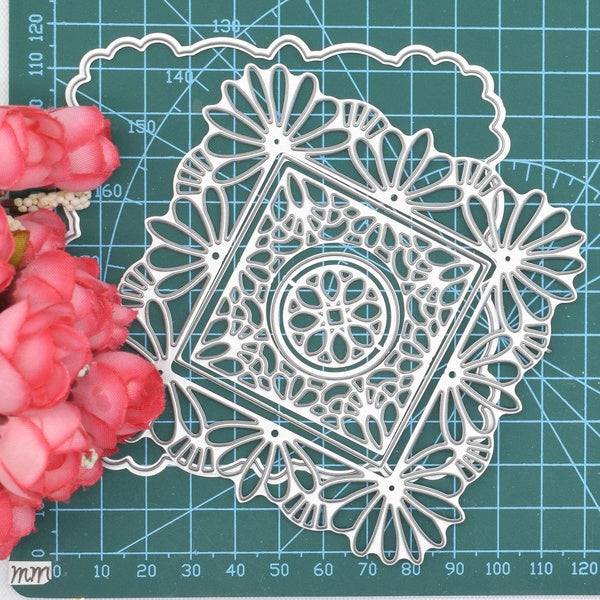 Lace Square Frame Cutting Dies Background Metal Die Cuts for DIY Scrapbooking Album Card Making Paper Crafts