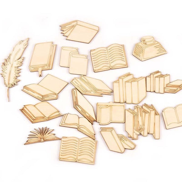 10pcs Wood Slices Ornaments Mix Books Pattern Wooden For DIY Home Decor Scrapbooking Craft Birthday Wedding Display Arts M2553