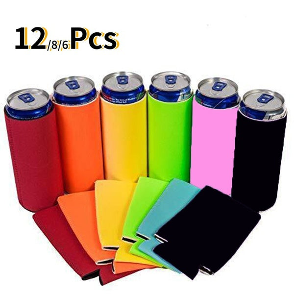 12-8-6Pack Neoprene Slim Beer Can Sleeves, Insulators Beer Can Cooler Covers Fit for 12oz Slim Energy Drink Beer Cans