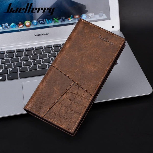 Portefeuille vintage pour homme, long portefeuille en cuir synthétique à deux volets avec porte-cartes