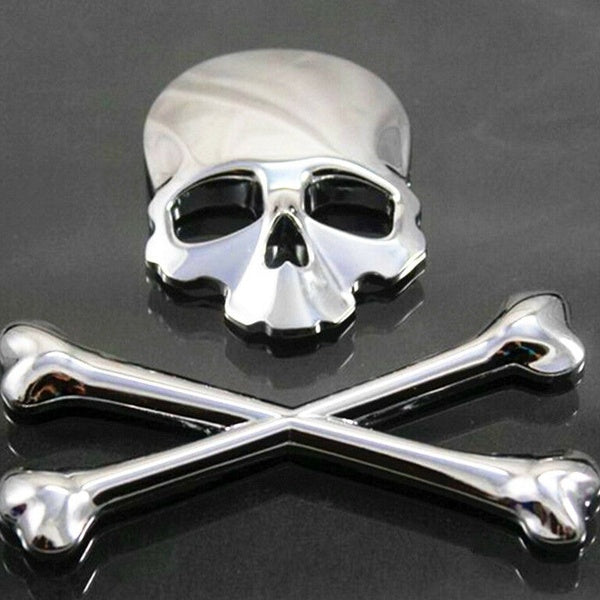 Chrome 3D Crossbones Crâne Logo Emblème Badge Decal Réservoir Autocollant Moto Voiture