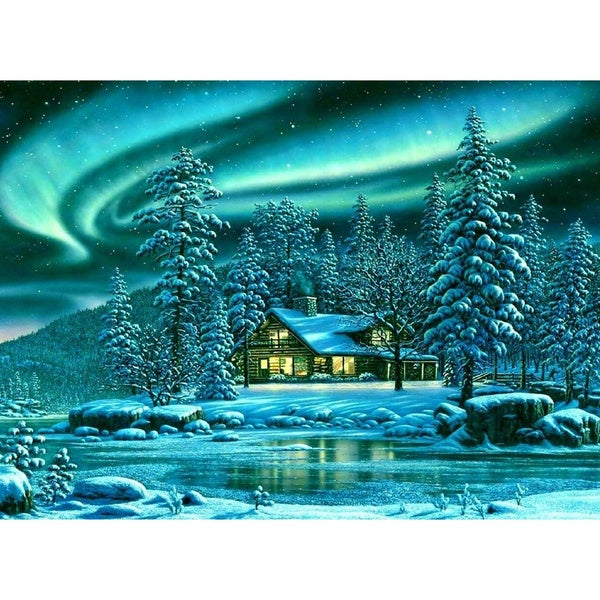 Aurora and House Landscaspe DIY 5D Diamond Painting by Number Kits Painting Cross Stitch Full Drill Crystal Rhinestone Embroidery Pictures Arts Craft