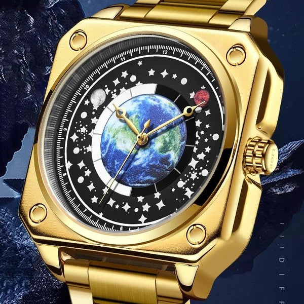 LIGE montre pour hommes nouvelle mode en acier inoxydable de luxe décontracté créatif planète bleue cadran lumineux montres étanche affaires Quartz m